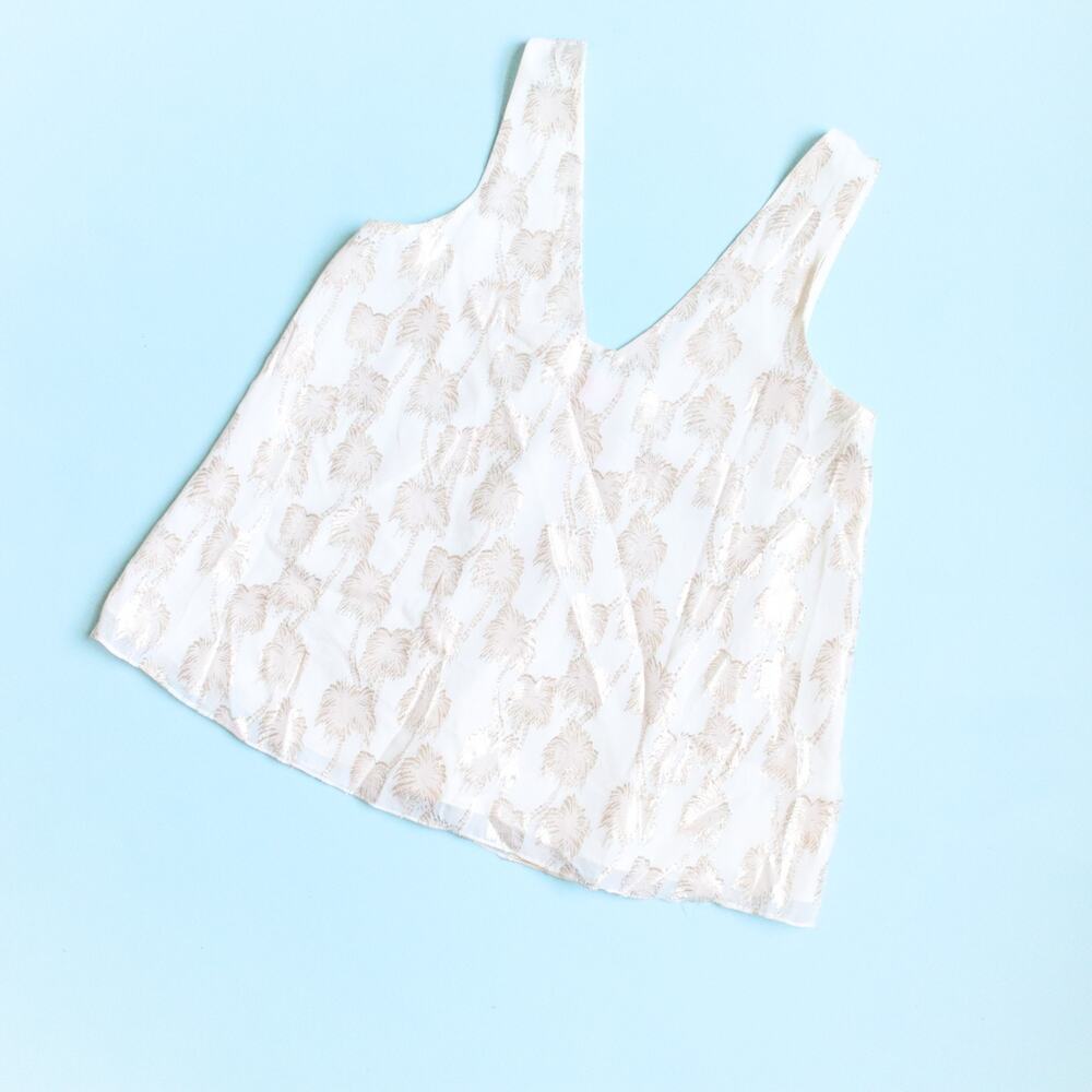 Lilly Pulitzer Florin Silk Cream Gold Tank Top Size Small Palm Tree Resort Prep